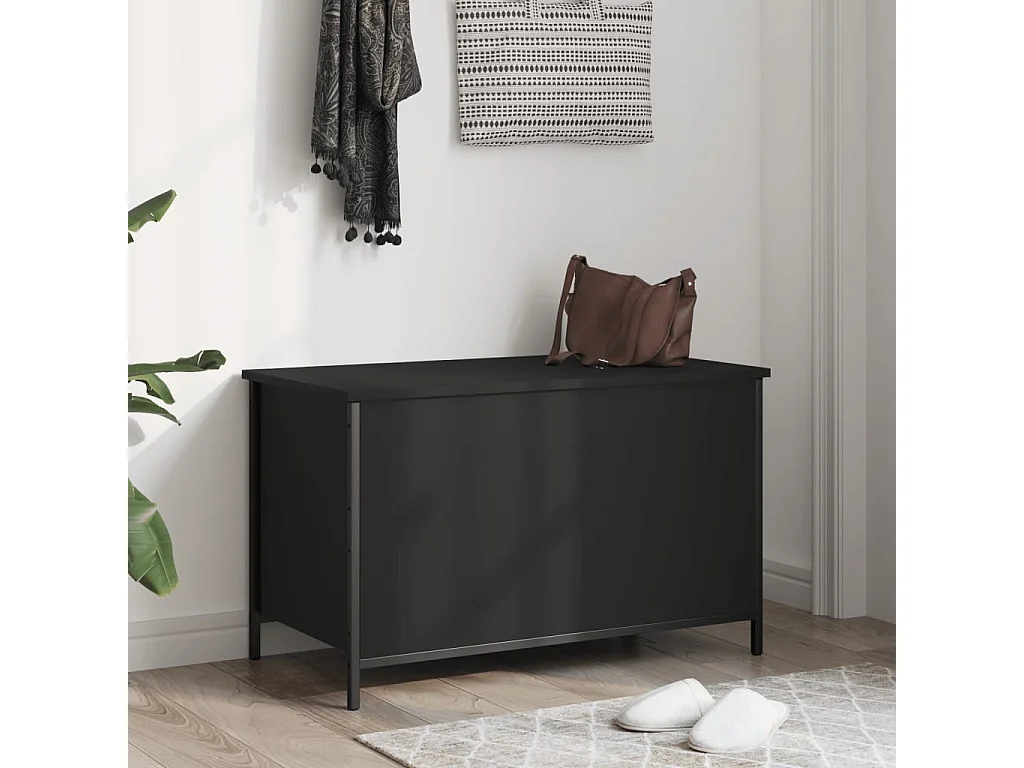 Schwarze Aufbewahrungsbank 80x42,5x50 cm aus Holzwerkstoff