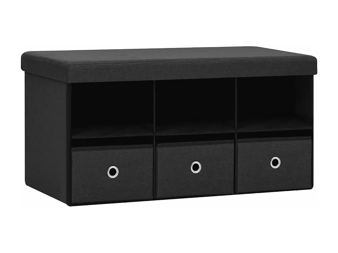 Banco de armazenamento dobrável preto 76x38x38 cm linho sintético