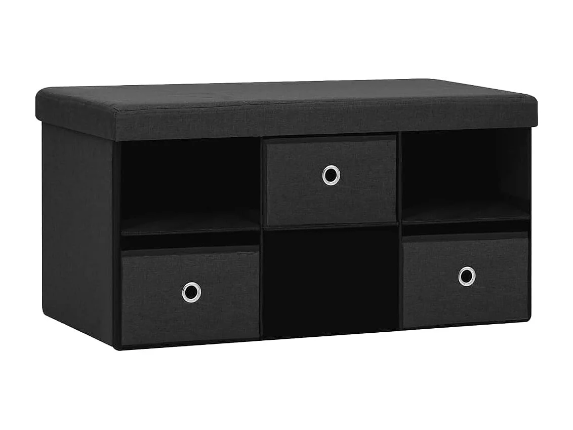 Banco de armazenamento dobrável preto 76x38x38 cm linho sintético