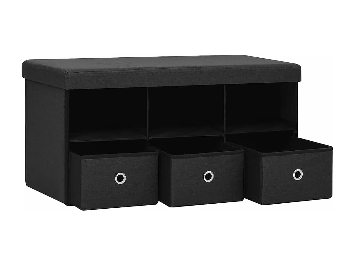 Banco de armazenamento dobrável preto 76x38x38 cm linho sintético