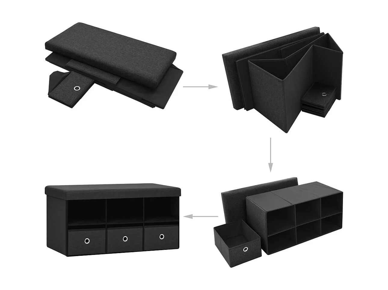 Banco de armazenamento dobrável preto 76x38x38 cm linho sintético
