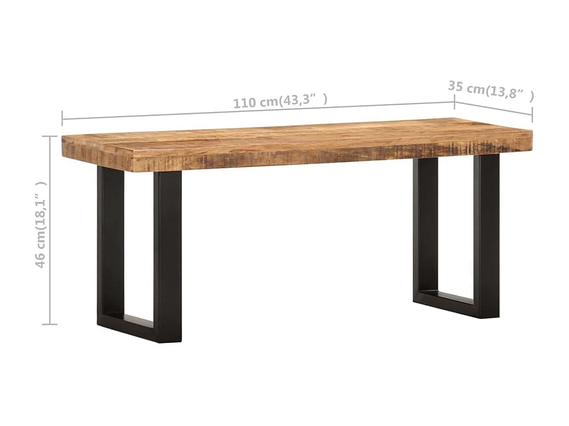 Banc 110 cm Bois de manguier brut massif et acier