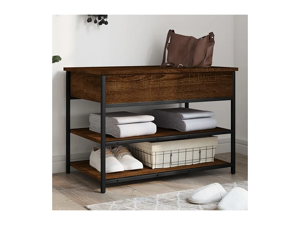 Schuhbank aus brauner Eiche, 70 x 42,5 x 50 cm, Holzwerkstoff