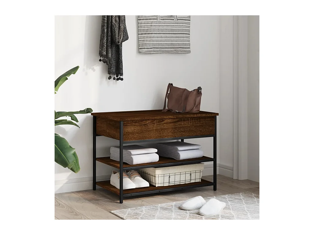 Schuhbank aus brauner Eiche, 70 x 42,5 x 50 cm, Holzwerkstoff