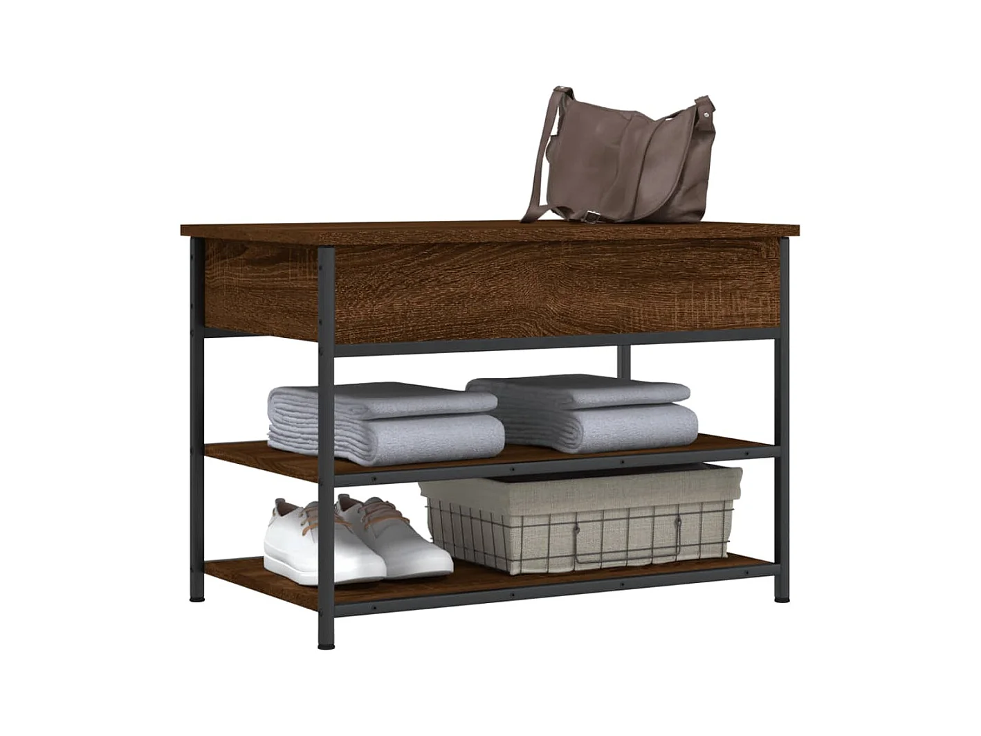 Schuhbank aus brauner Eiche, 70 x 42,5 x 50 cm, Holzwerkstoff