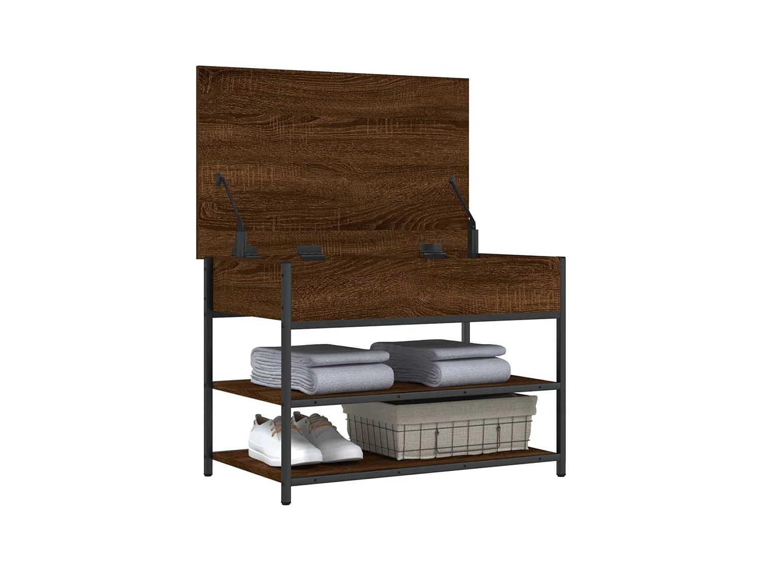 Schuhbank aus brauner Eiche, 70 x 42,5 x 50 cm, Holzwerkstoff