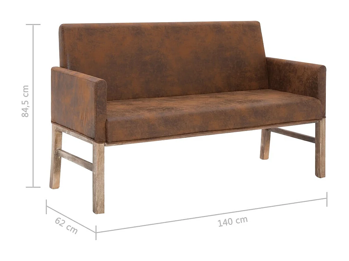 Panca con braccioli 140 cm Marrone Ecopelle scamosciata