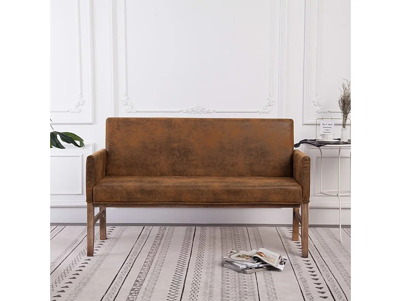 Panca con braccioli 140 cm Marrone Ecopelle scamosciata