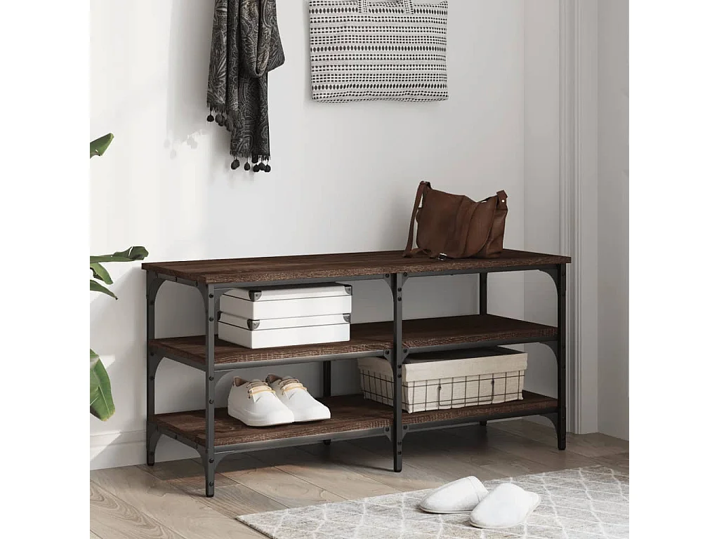 Bruin eiken schoenenbank 100x38,5x49 cm samengesteld hout