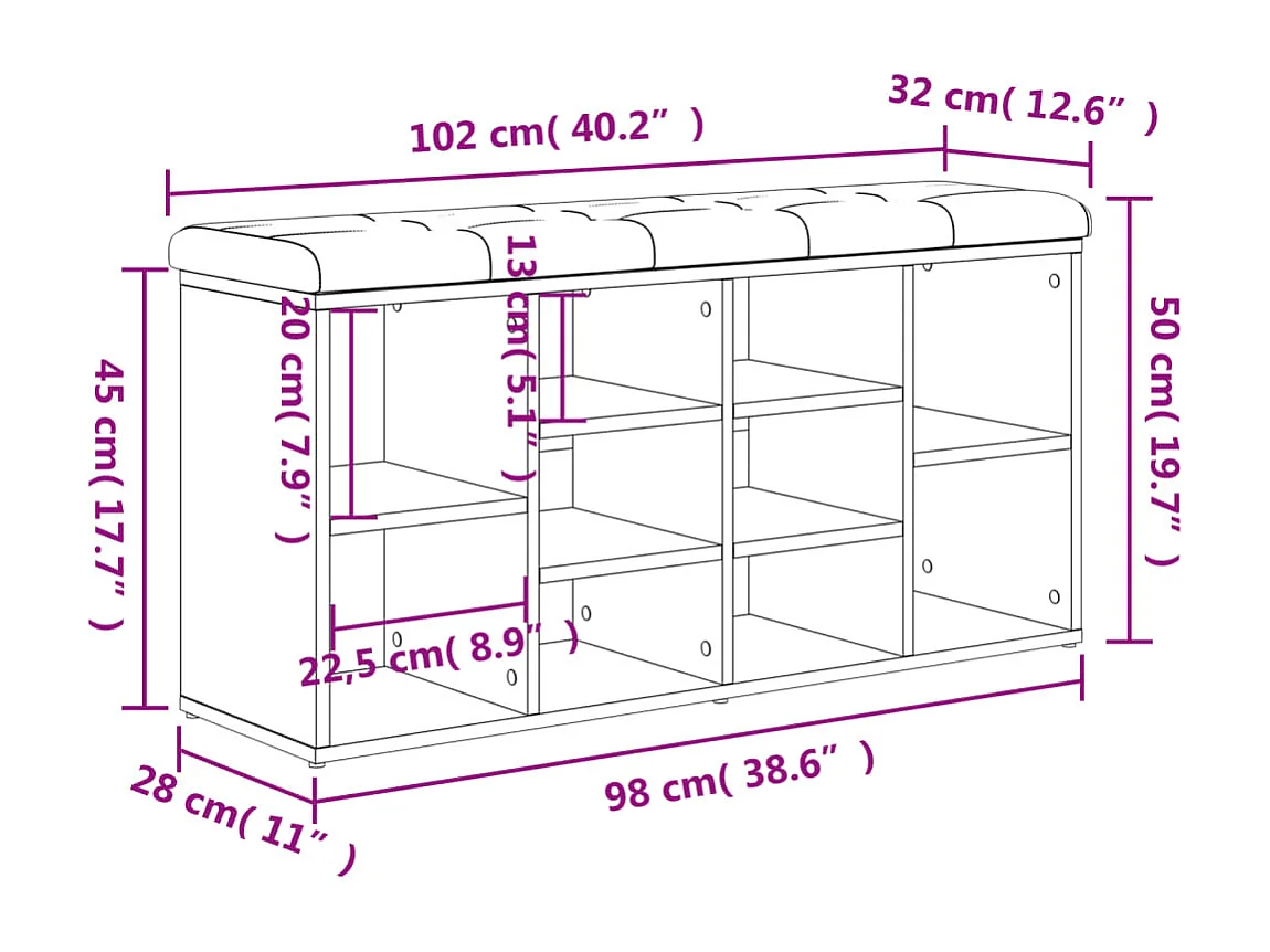 Schuhbank Räuchereiche 102x32x50 cm Holzwerkstoff