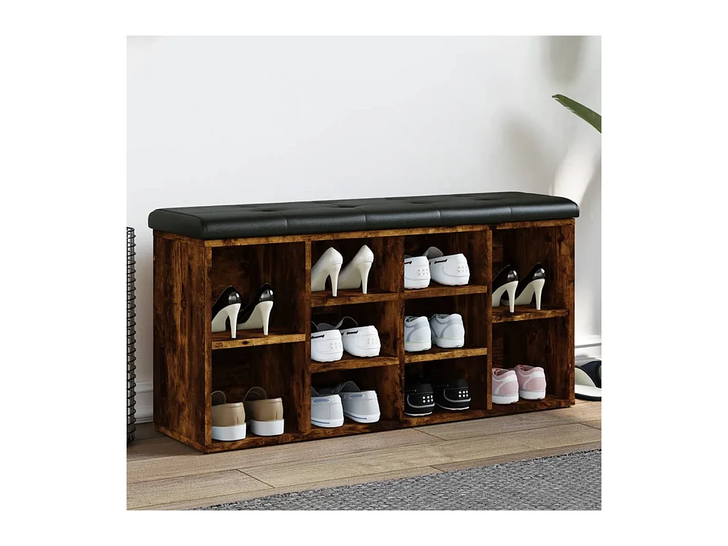 Schoenenbank gerookt eiken 102x32x50 cm samengesteld hout
