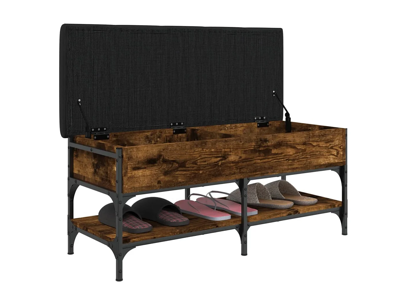 Gerookt eiken schoenenbank 102x42x45 cm samengesteld hout