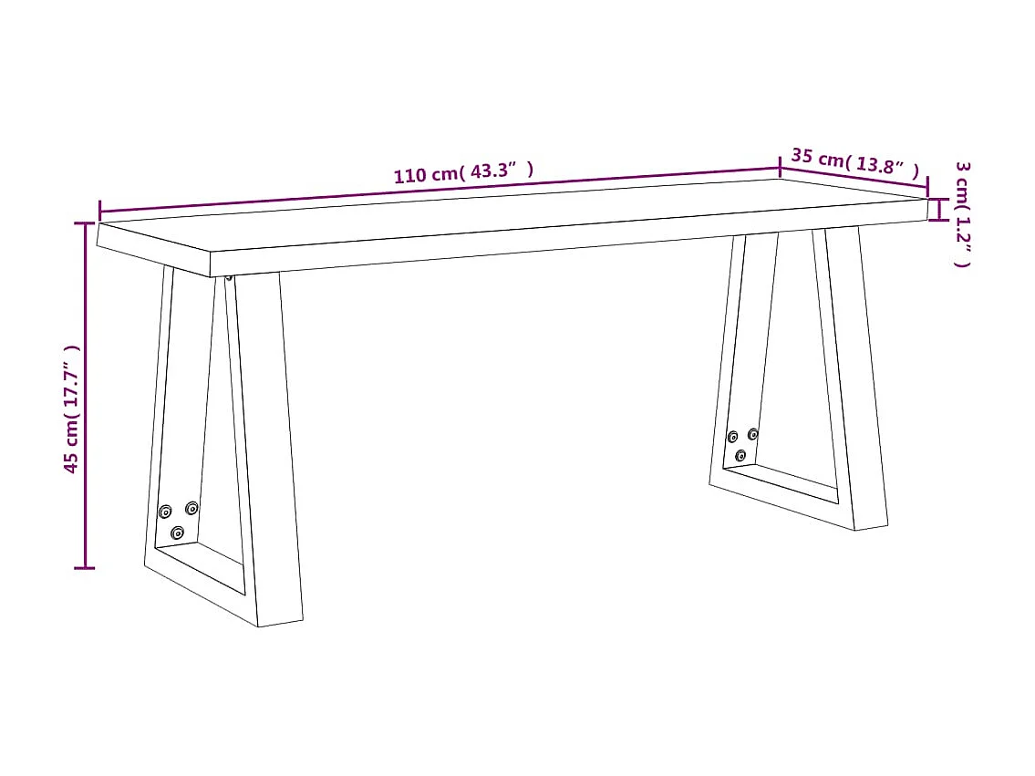 Banco con borde vivo 110 cm de madera maciza de acacia
