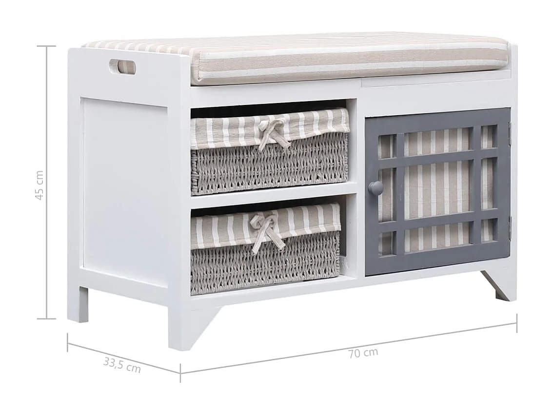 Banco de entrada branco 70 x 33,5 x 45 cm madeira paulownia