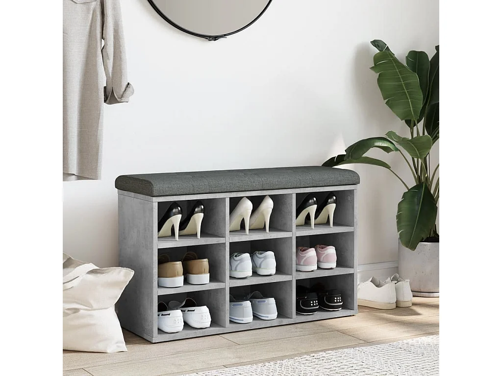 Banc à chaussures gris béton 82x32x50 cm bois d'ingénierie