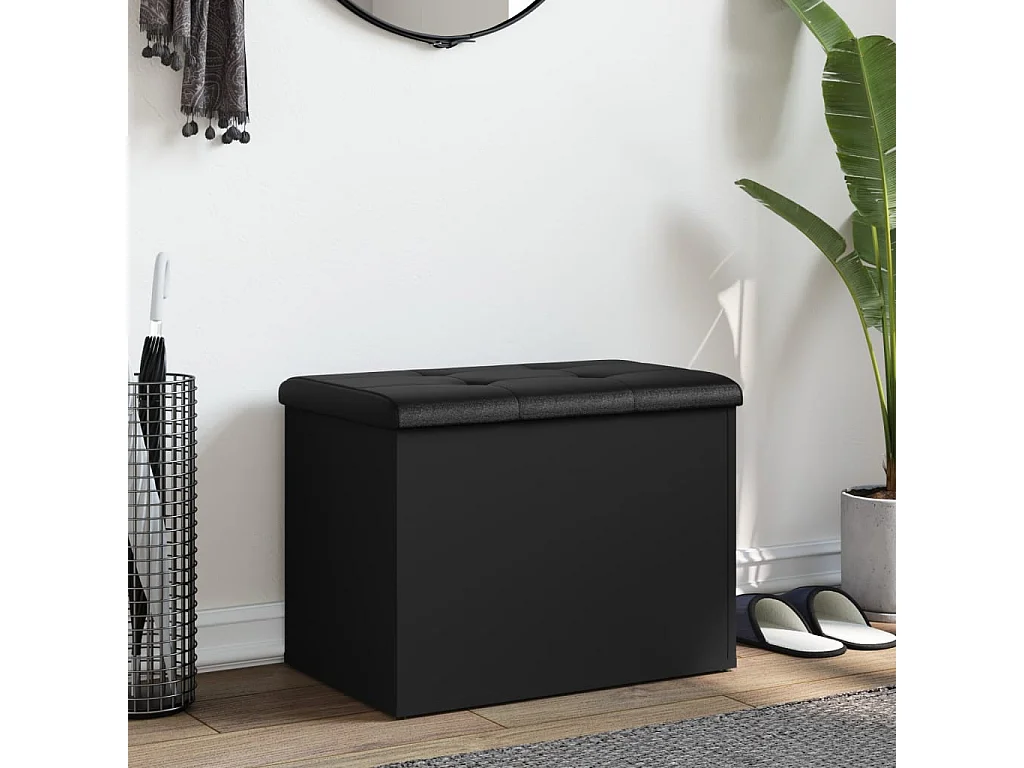 Banc de rangement noir 62x42x45 cm bois d'ingénierie