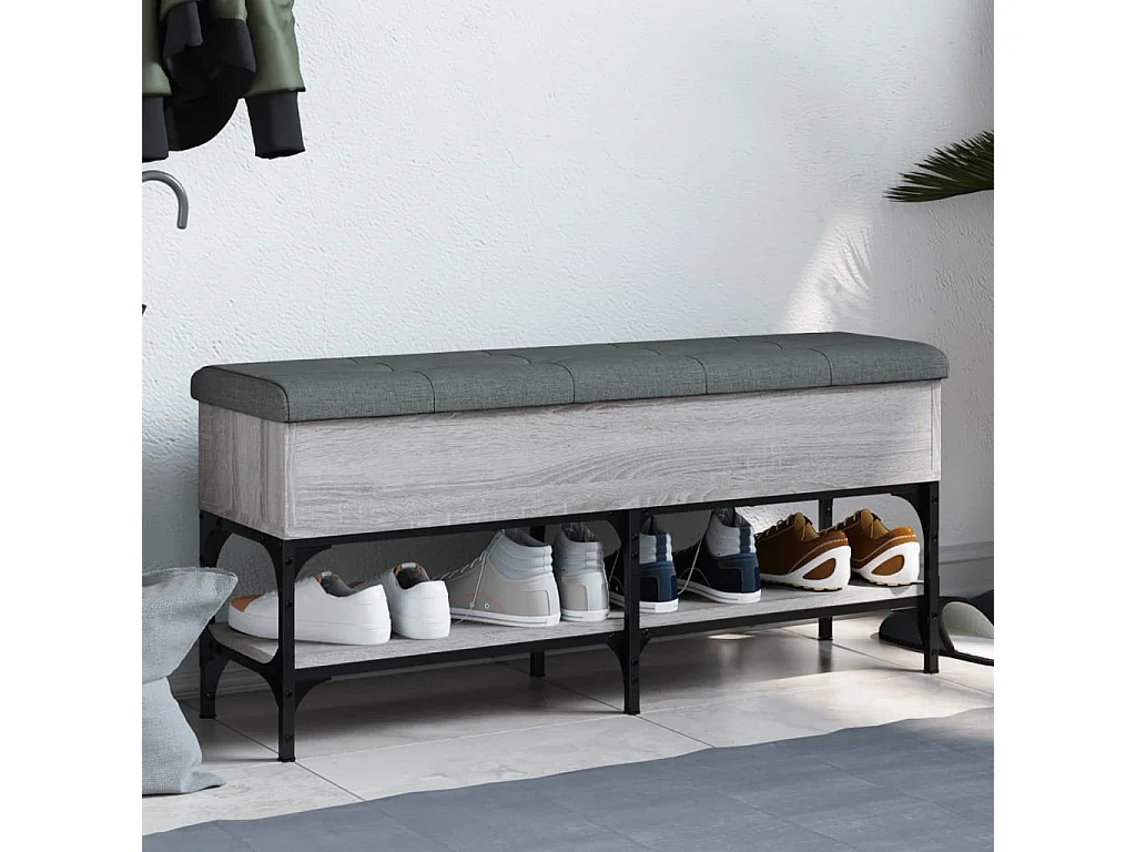 Panca per scarpe Sonoma grigia 102x32x45 cm in derivati del legno