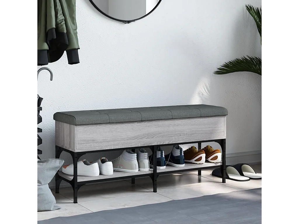 Panca per scarpe Sonoma grigia 102x32x45 cm in derivati del legno