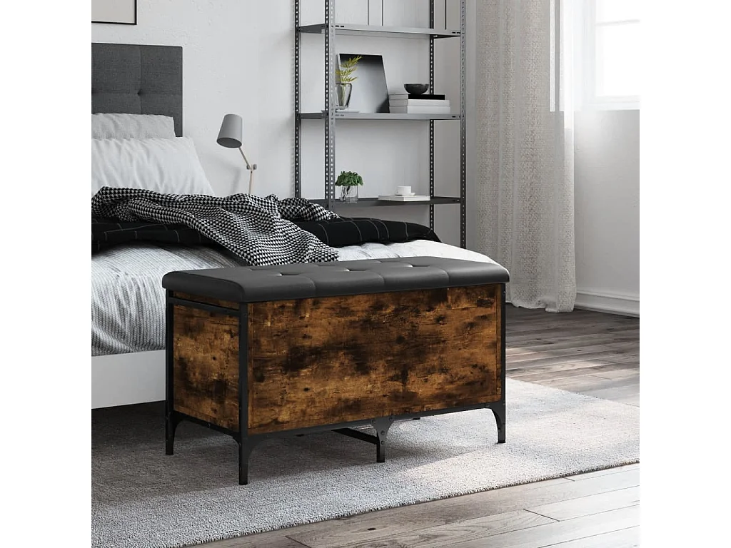 Panca portaoggetti in rovere affumicato 82x42x45 cm MDF