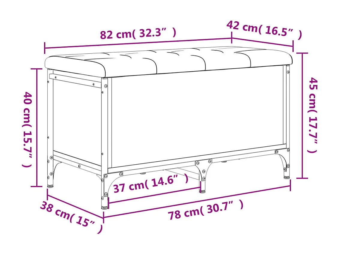 Panca portaoggetti in rovere affumicato 82x42x45 cm MDF