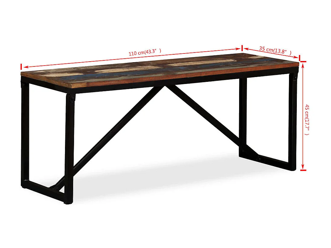 Bank 110 x 35 x 45 cm Massief hergebruikt hout