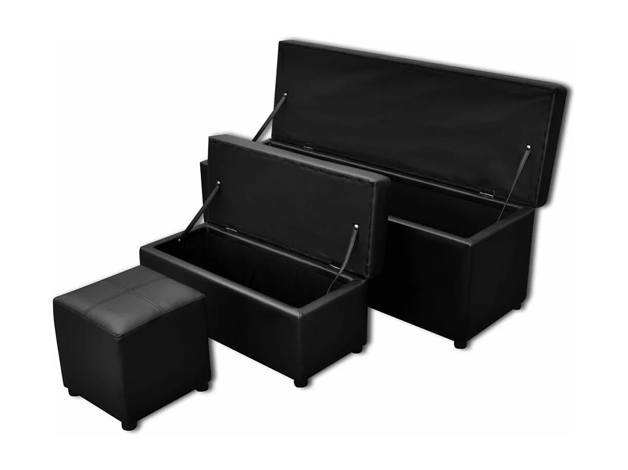Set de banc de rangement en simili cuir Noir