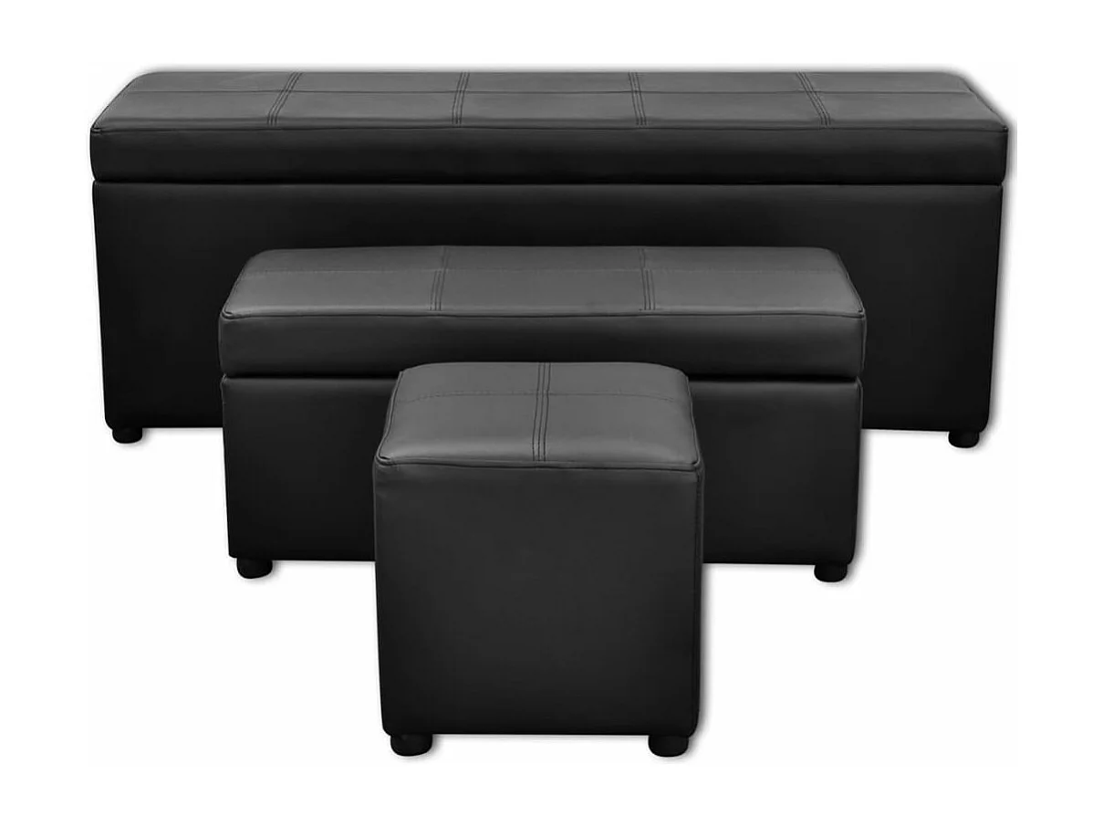 Set de banc de rangement en simili cuir Noir