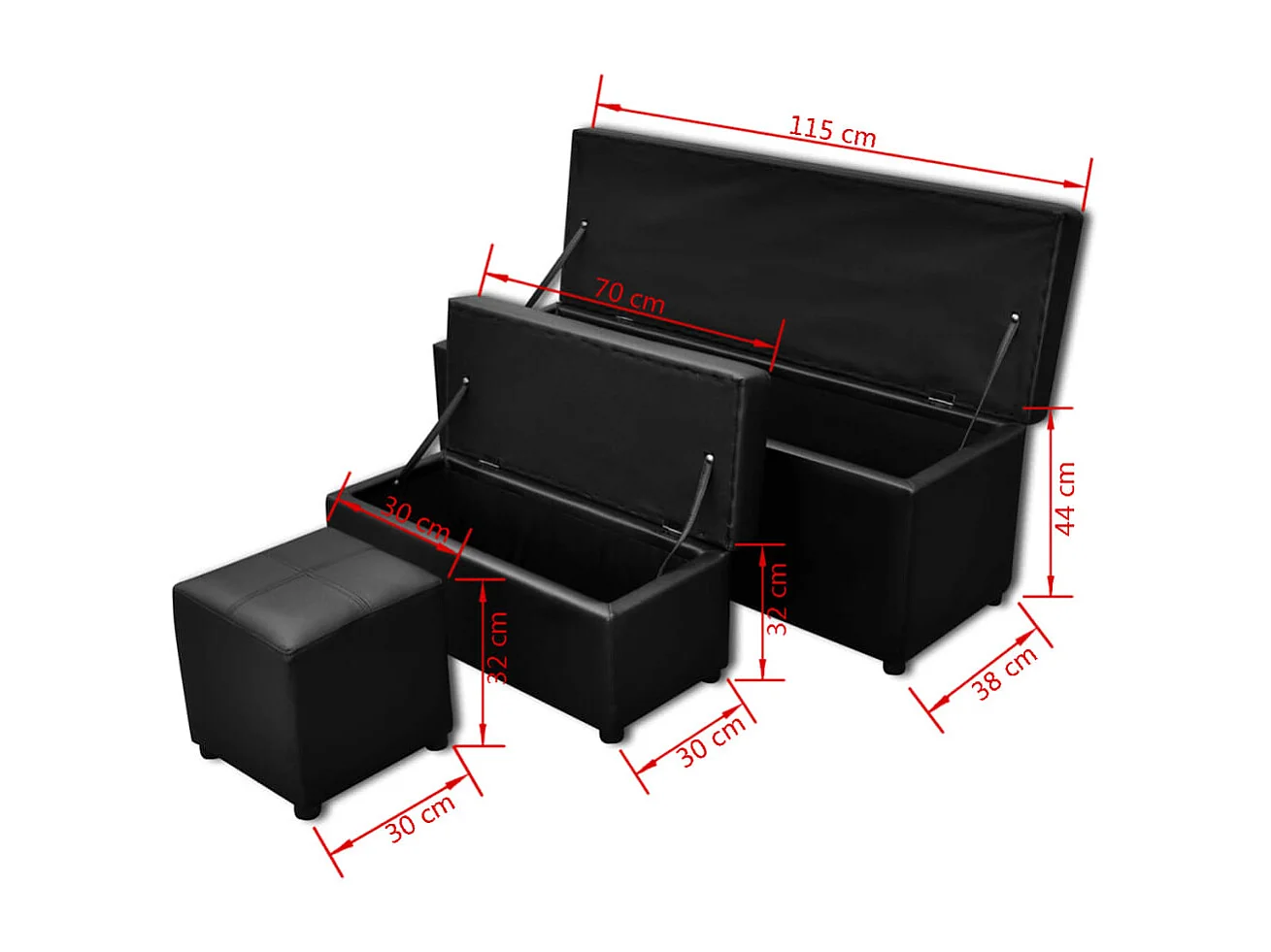 Set de banc de rangement en simili cuir Noir