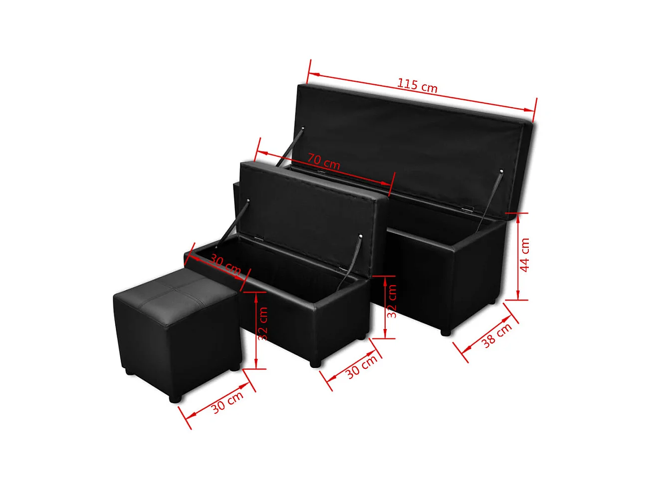 Conjunto de banco de armazenamento em couro sintético preto