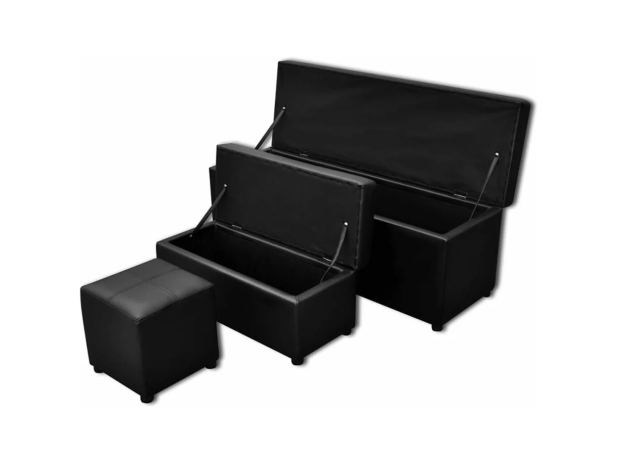 Conjunto de banco de armazenamento em couro sintético preto