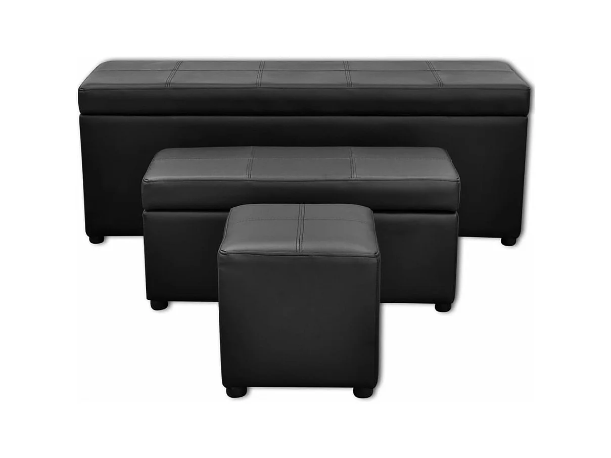 Conjunto de banco de armazenamento em couro sintético preto