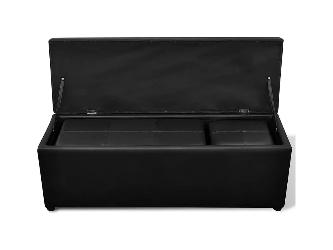 Conjunto de banco de armazenamento em couro sintético preto