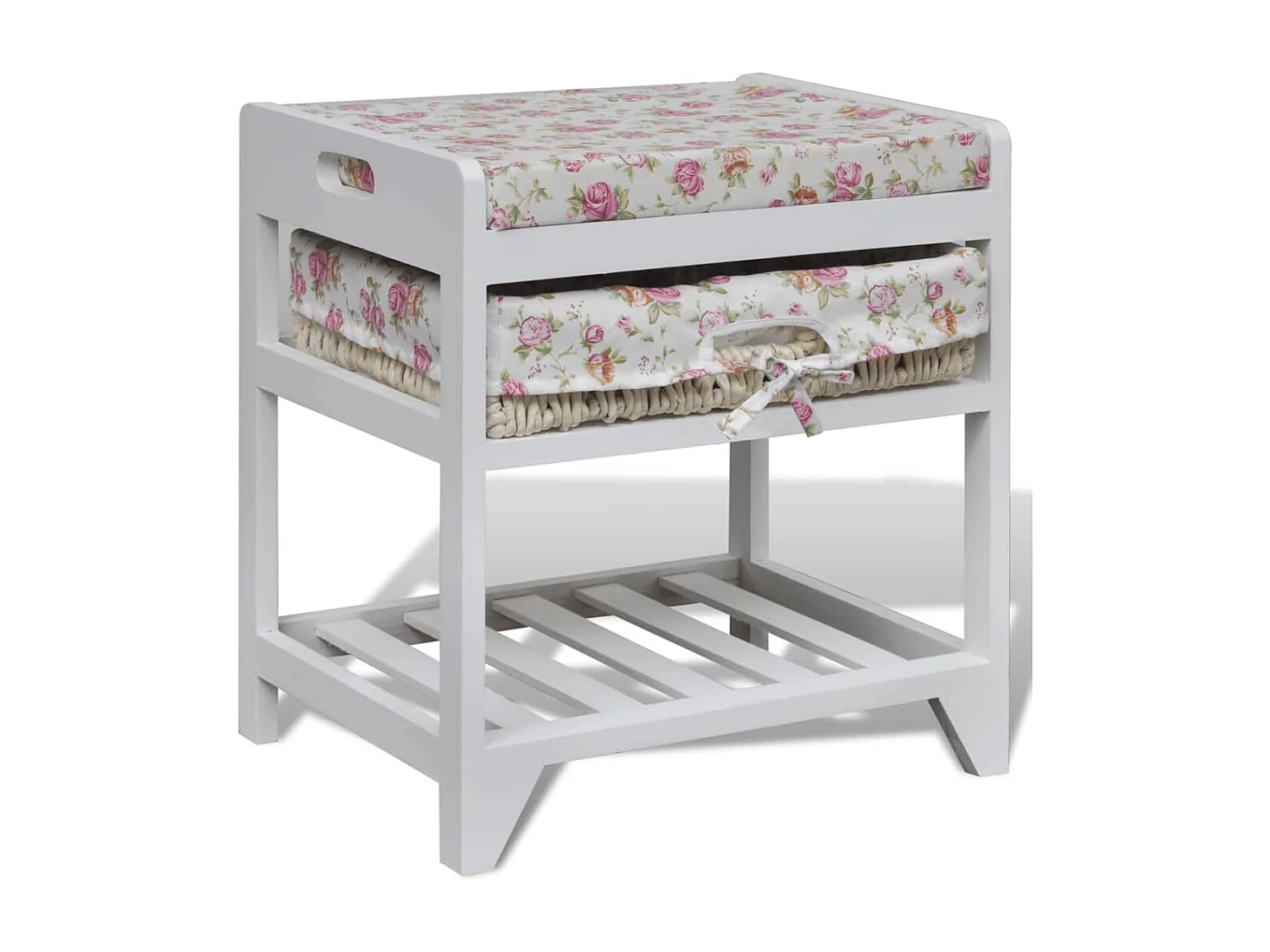 Banc de rangement avec étagère à chaussures et panier Paulownia