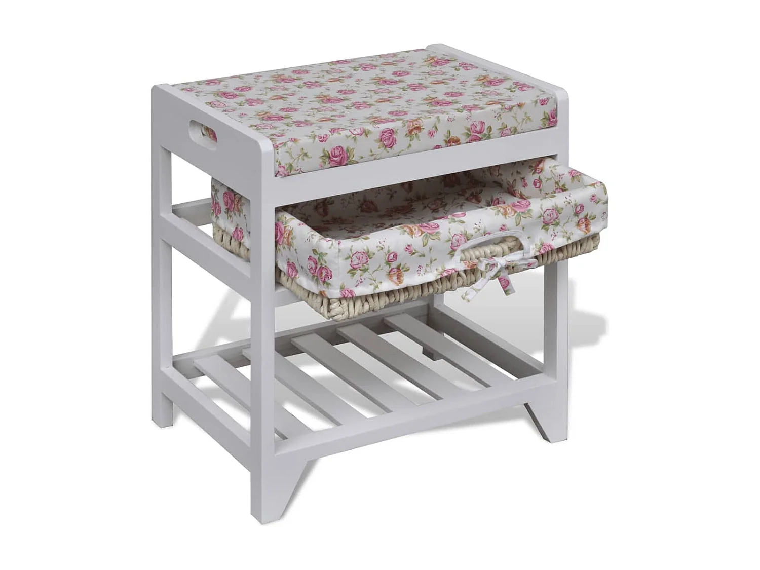 Banc de rangement avec étagère à chaussures et panier Paulownia