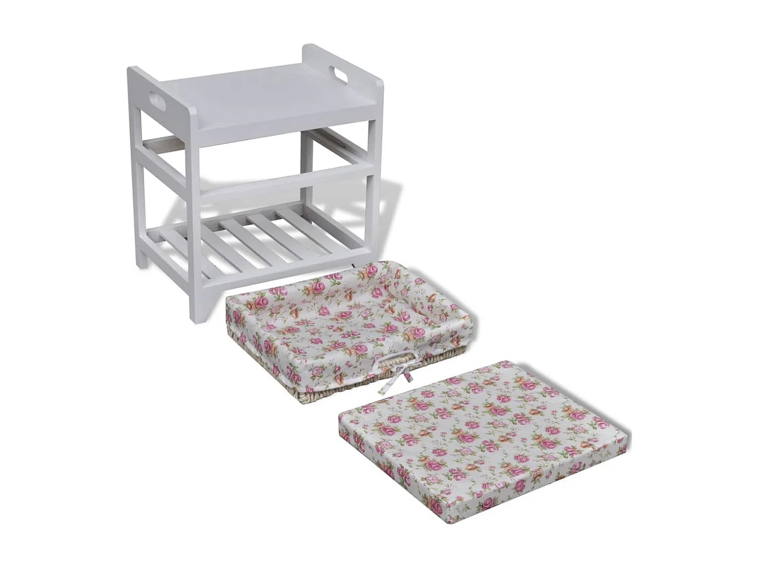 Banc de rangement avec étagère à chaussures et panier Paulownia