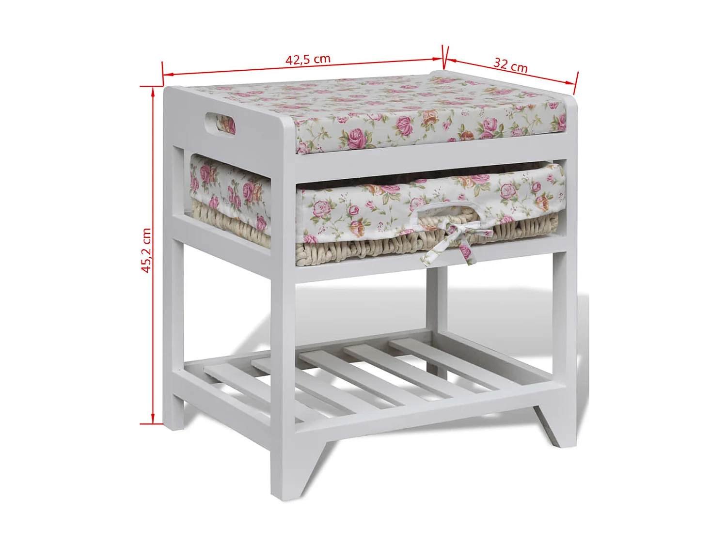 Banc de rangement avec étagère à chaussures et panier Paulownia