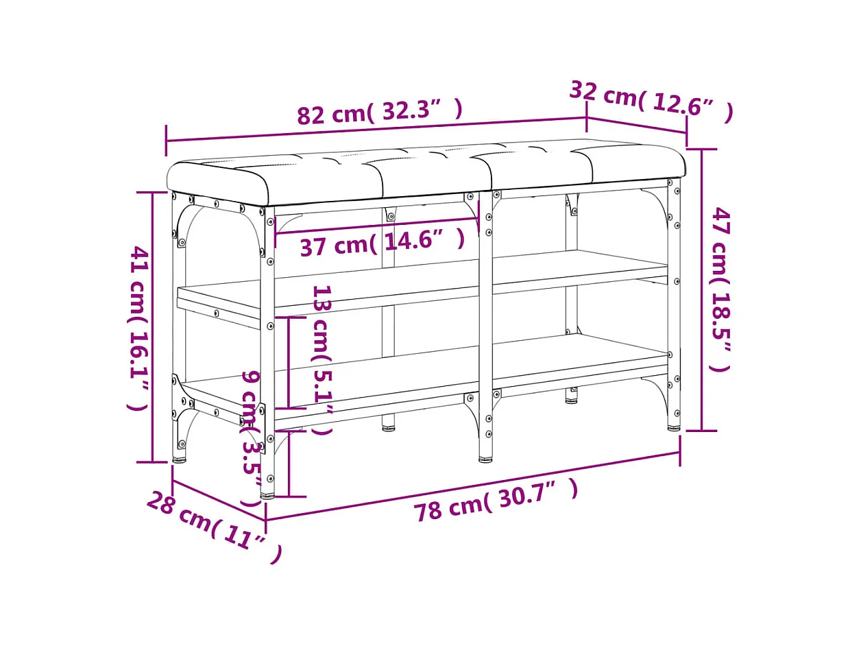 Schoenenbank van gerookt eikenhout 82x32x47 cm Bewerkt hout