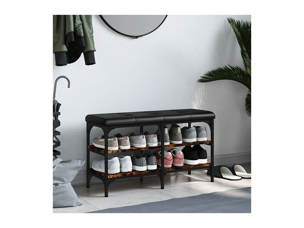 Schoenenbank van gerookt eikenhout 82x32x47 cm Bewerkt hout