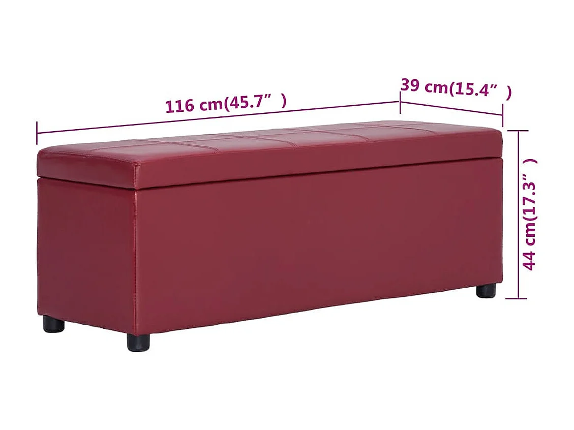 Panca con vano portaoggetti 116 cm Ecopelle Bordeaux