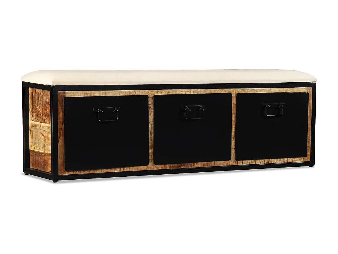 Banc de rangement avec 3 tiroirs Bois de manguier 120x30x40 cm