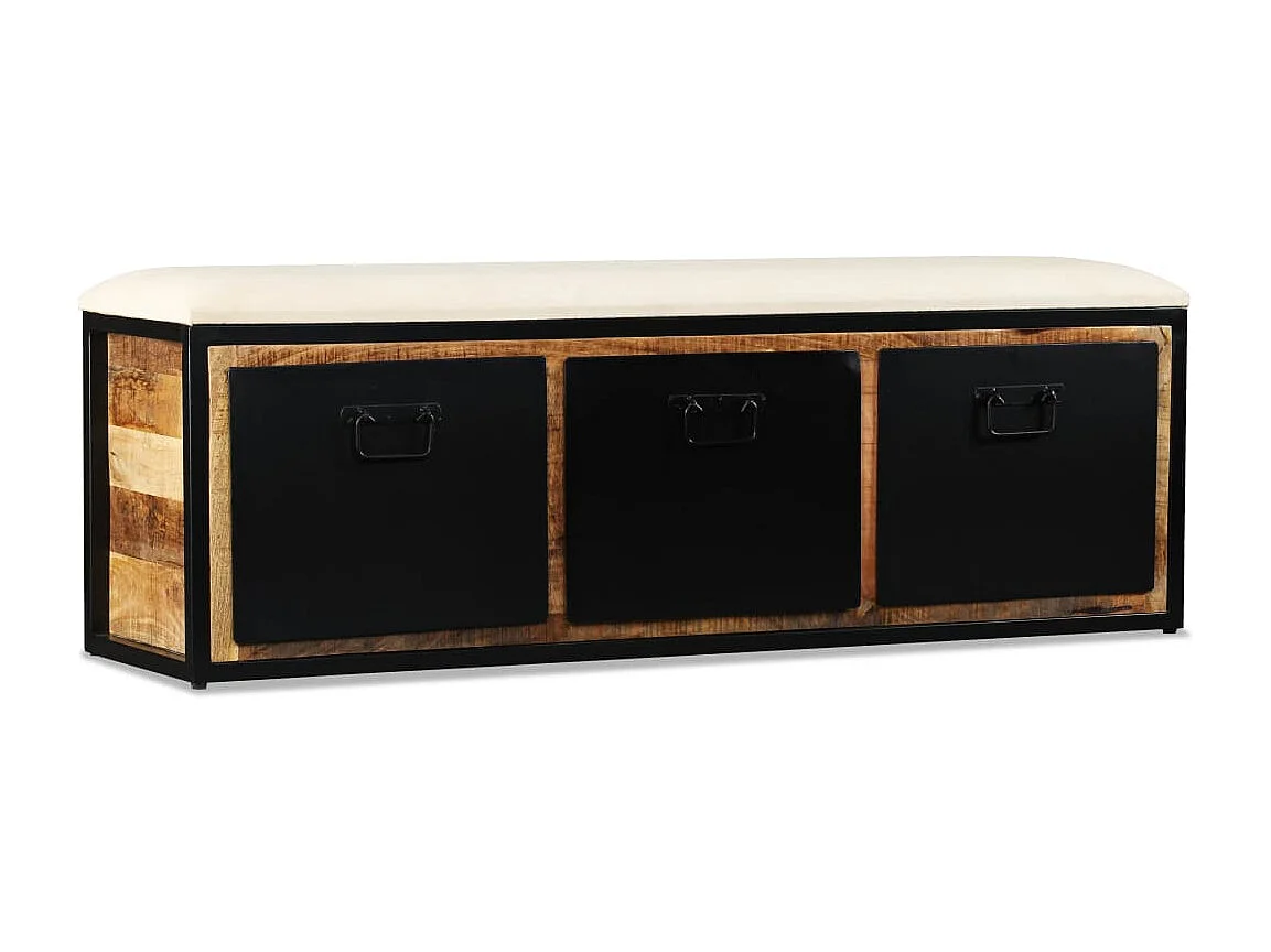 Banc de rangement avec 3 tiroirs Bois de manguier 120x30x40 cm