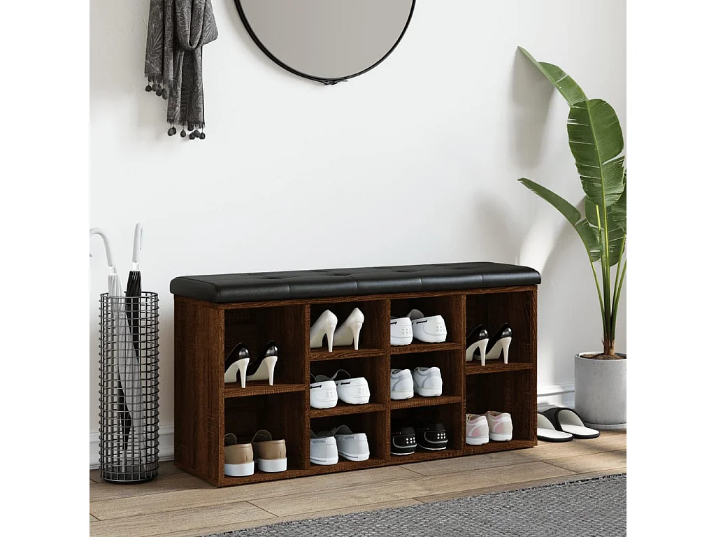 Schuhbank aus brauner Eiche, 102 x 32 x 50 cm, Holzwerkstoff