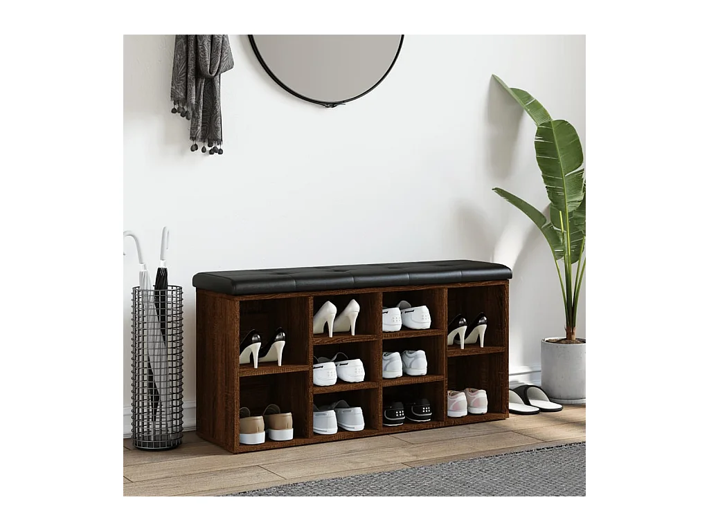 Bruin eiken schoenenbank 102x32x50 cm parket
