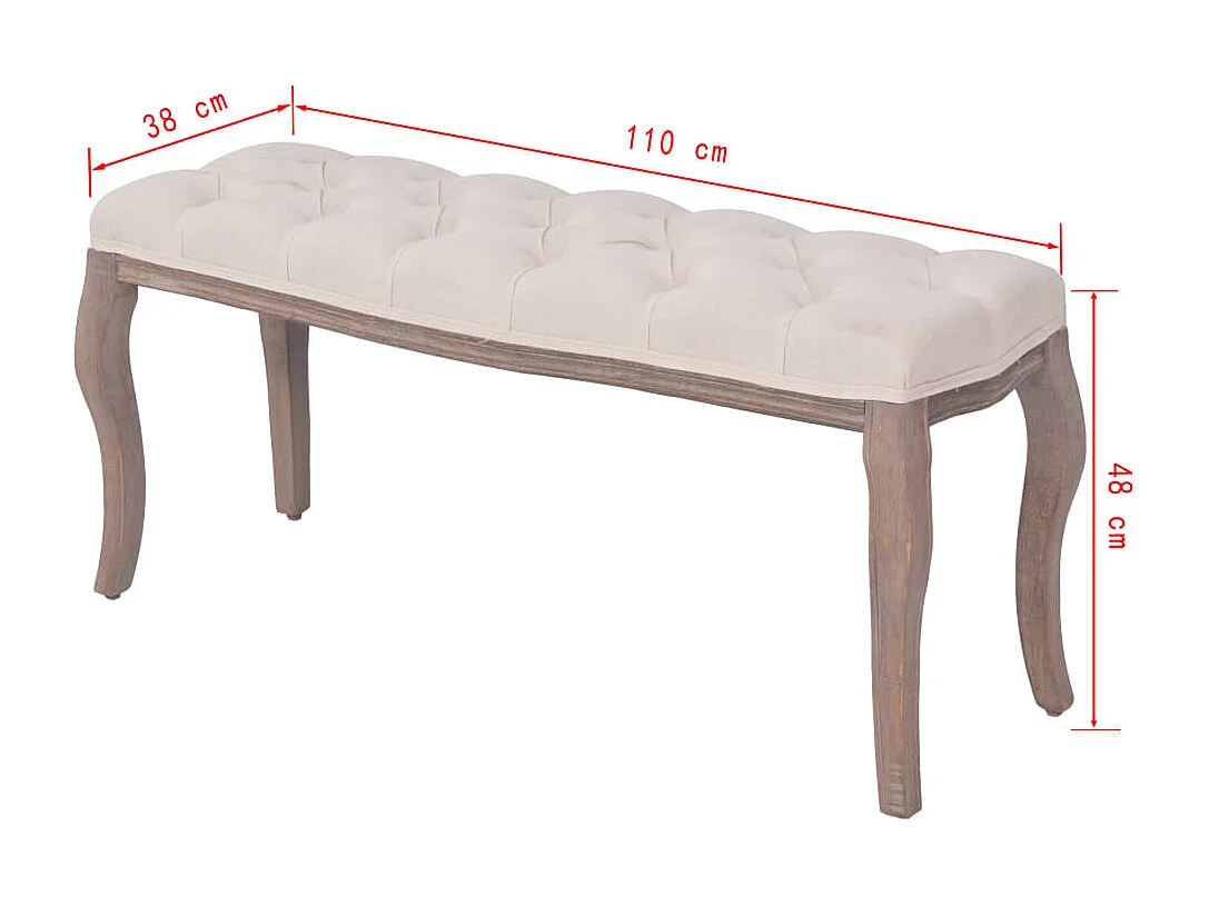 Banco de linho madeira maciça 110 x 38 x 48 cm branco creme