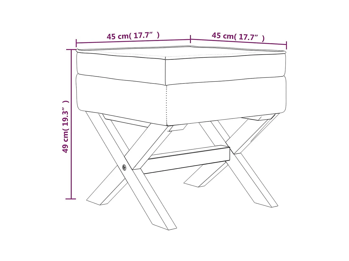 Tabouret de rangement Gris foncé 45x45x49 cm Velours