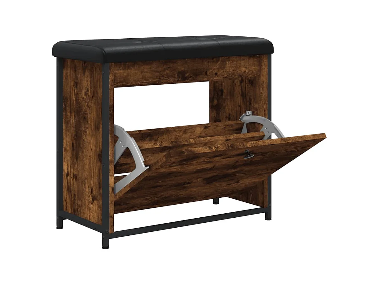 Schoenenbank met klaplade gerookt eiken 62x32x56 cm