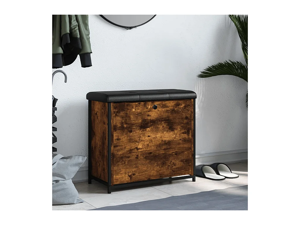 Schoenenbank met klaplade gerookt eiken 62x32x56 cm