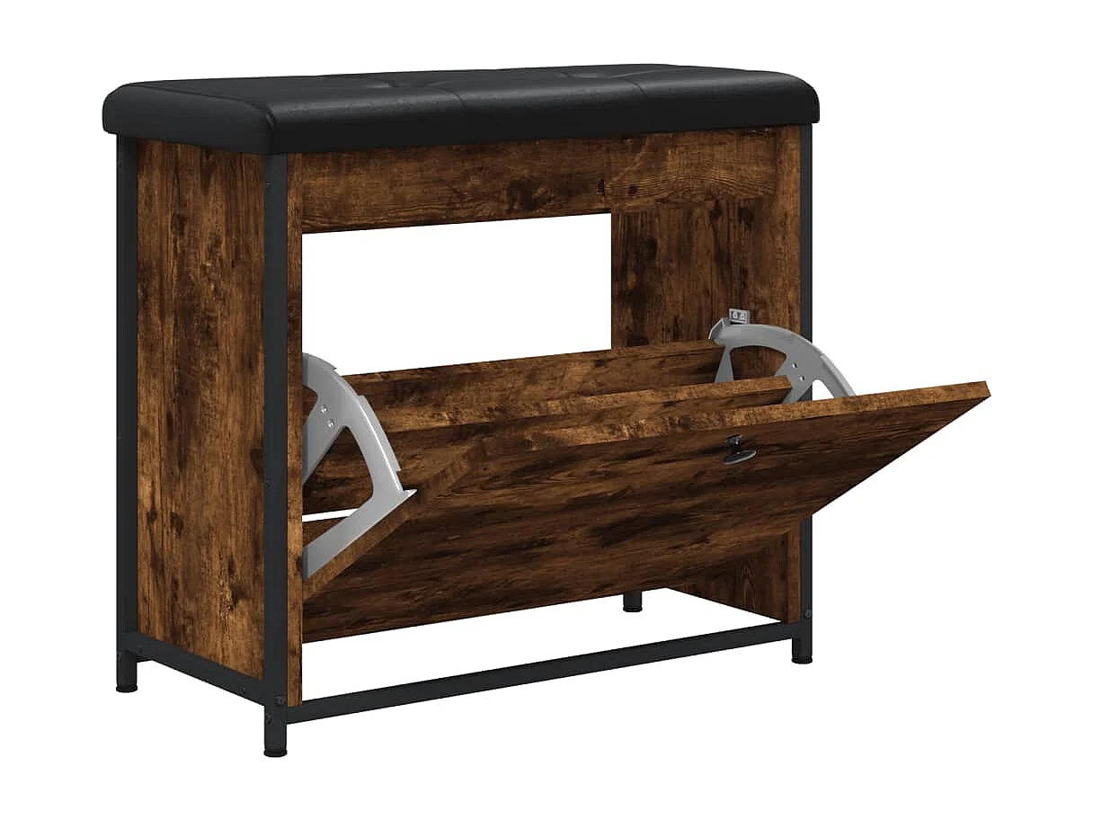 Schoenenbank met klaplade gerookt eiken 62x32x56 cm