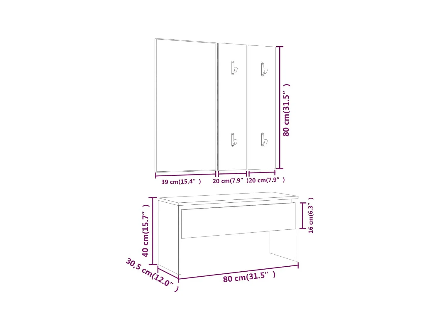 Flurmöbel-Set aus geräucherter Eiche, Holzwerkstoff