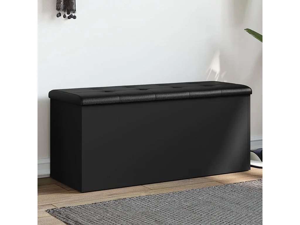 Banco de armazenamento preto 102x42x45 cm madeira trabalhada